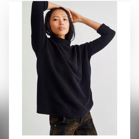 Free People Sweaters - Free People Ottoman Slouchy Tunic Black Knit Sweater Tunic OB432957